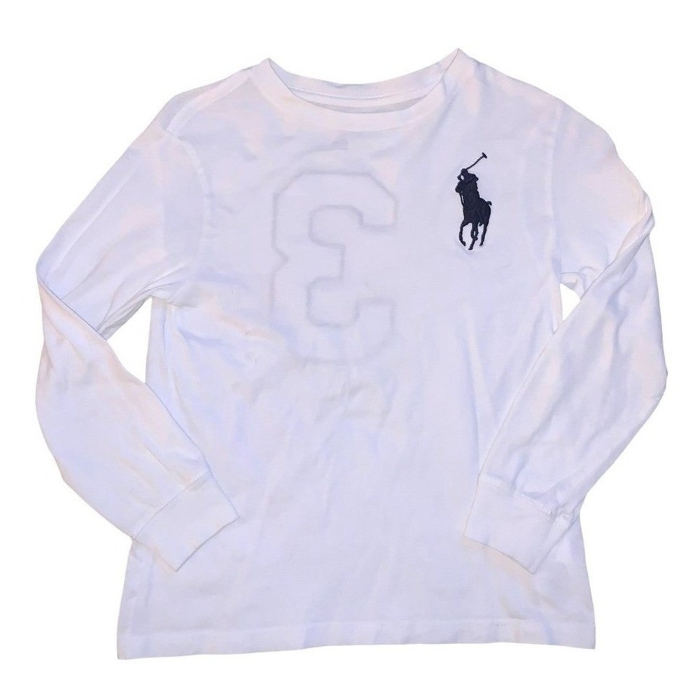 Polo Ralph Lauren Shirt Kids 7 White Good Big Pony Long Sleeve Preppy Sporty